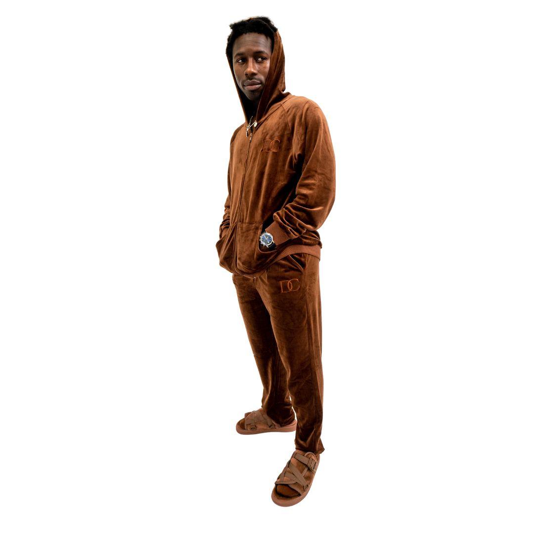 Draco Velour Tracksuit - Brown