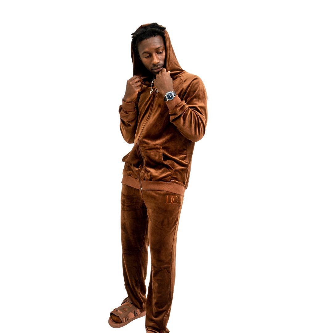 Draco Velour Tracksuit - Brown