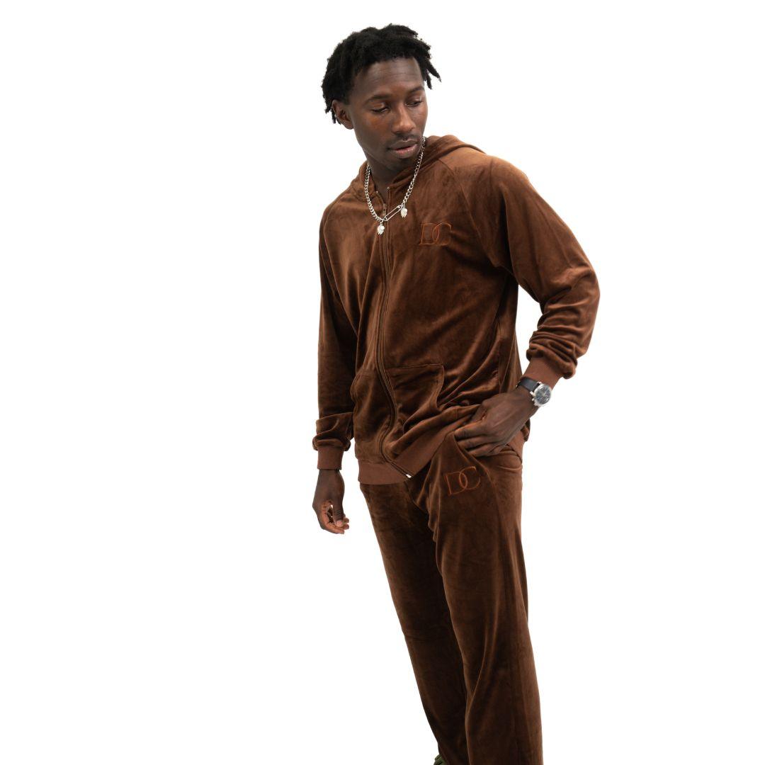 Draco Velour Tracksuit - Brown