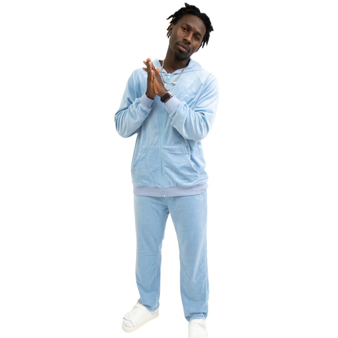 Draco Velour Tracksuit - Sky Blue