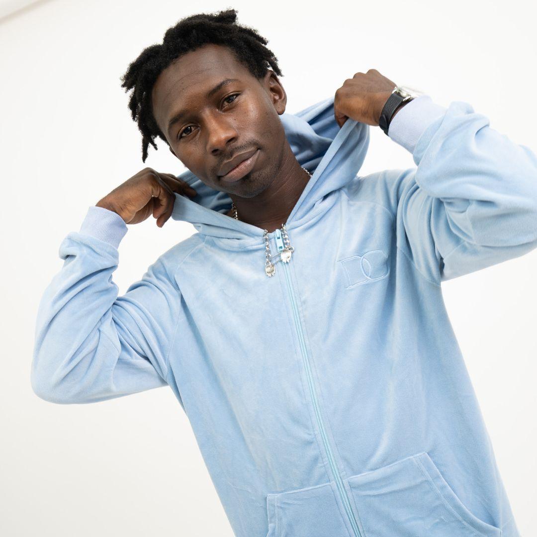 Draco Velour Tracksuit - Sky Blue