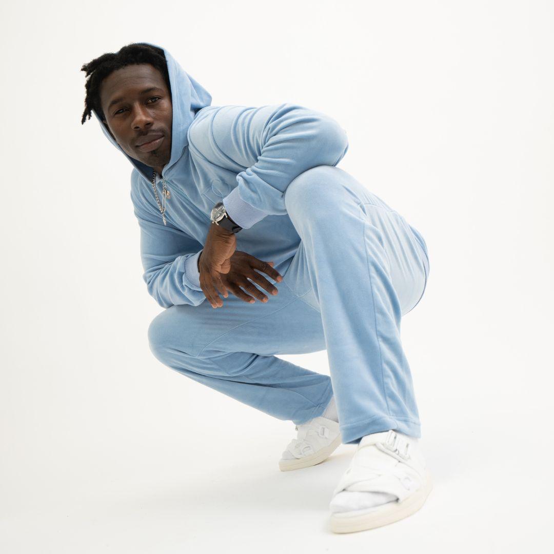 Draco Velour Tracksuit - Sky Blue