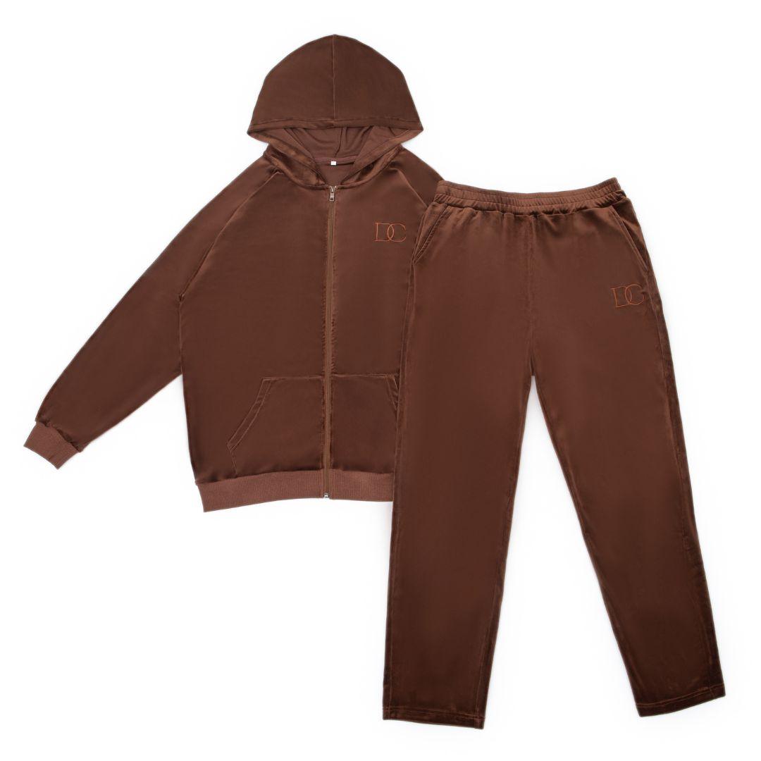 Draco Velour Tracksuit - Brown