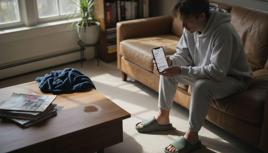 Person slips on cushioned slides in living room