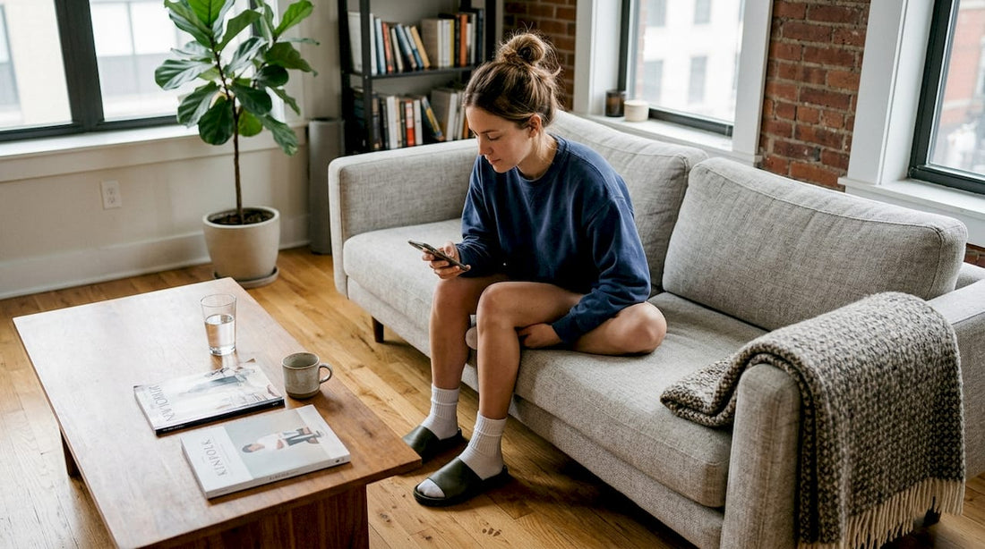 Woman enjoying premium slides in living room