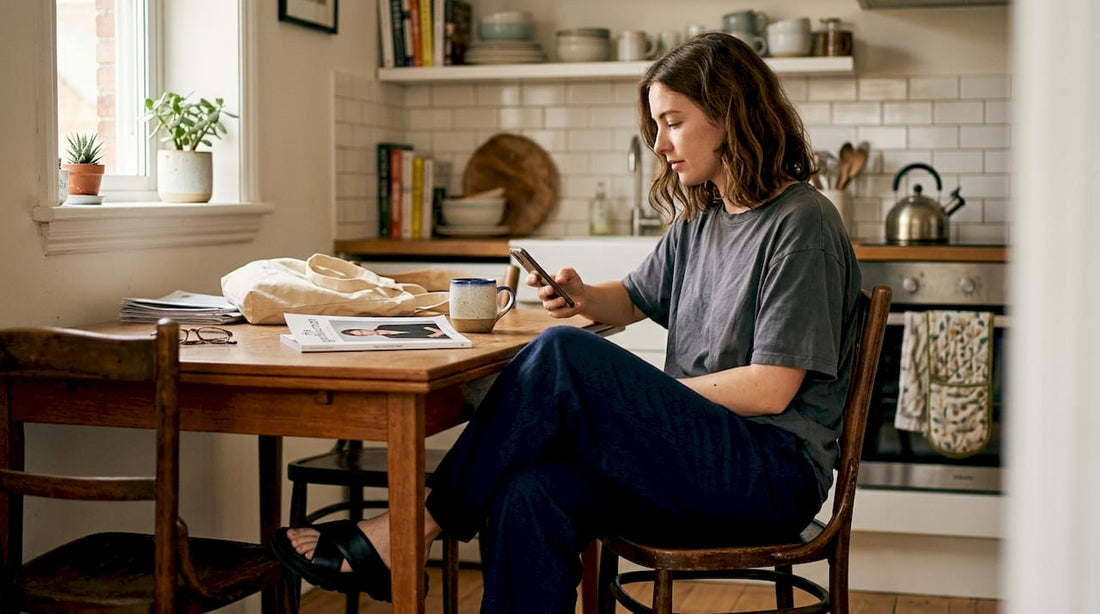 Young adult styling statement slides at home