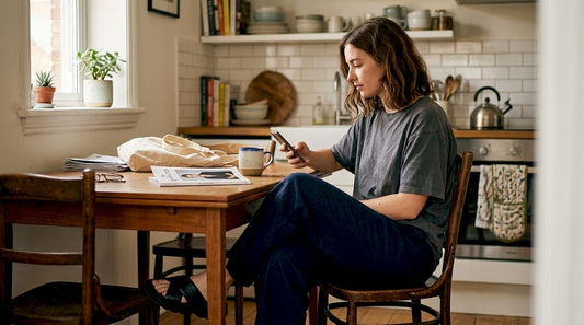 Young adult styling statement slides at home