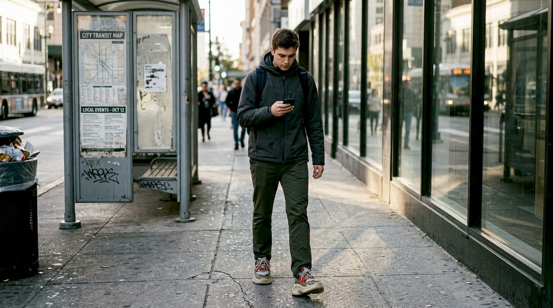 Streetwear shoes on city sidewalk scene