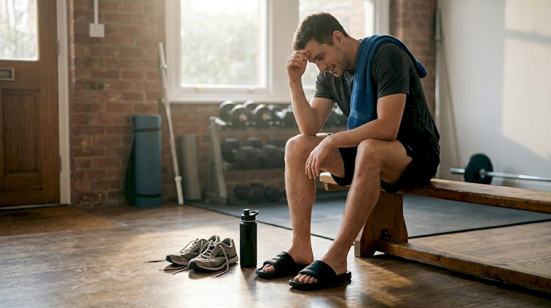 Athlete putting on cushioned recovery slides