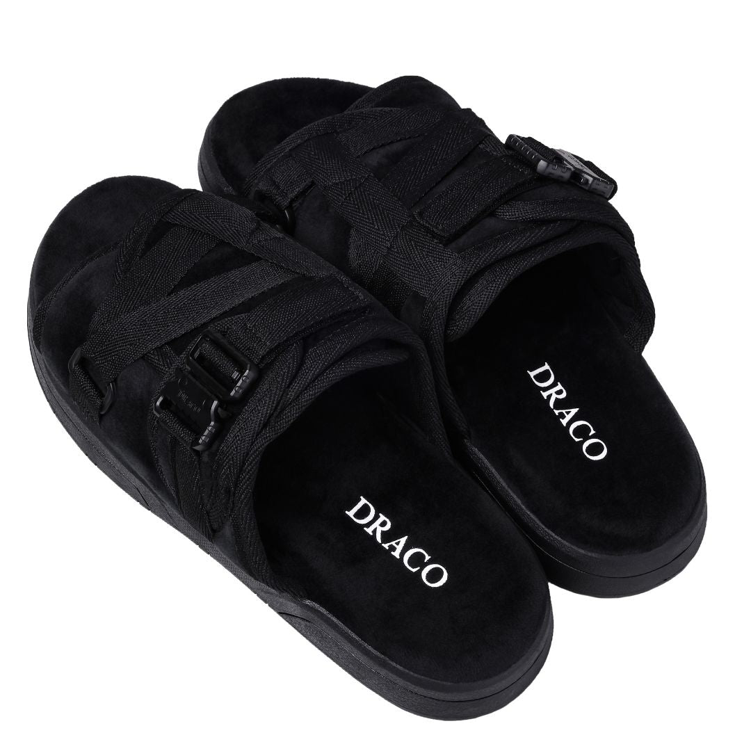Black Phantom DracoSlides V2 | Suede Memory Foam Slides – Dracoslides