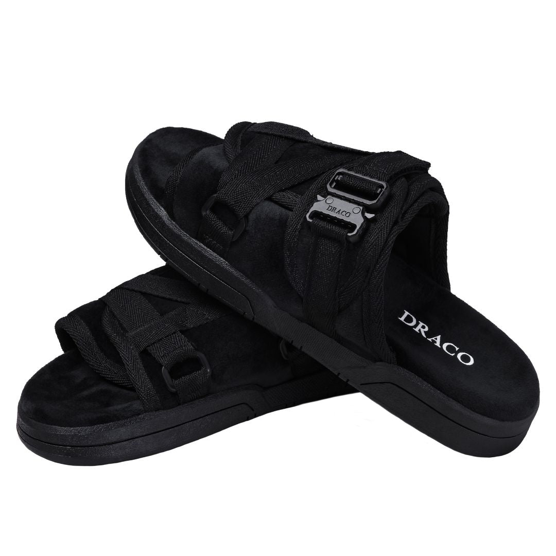 Remastered DracoSlides | Metal Buckle Suede Memory Foam Slides