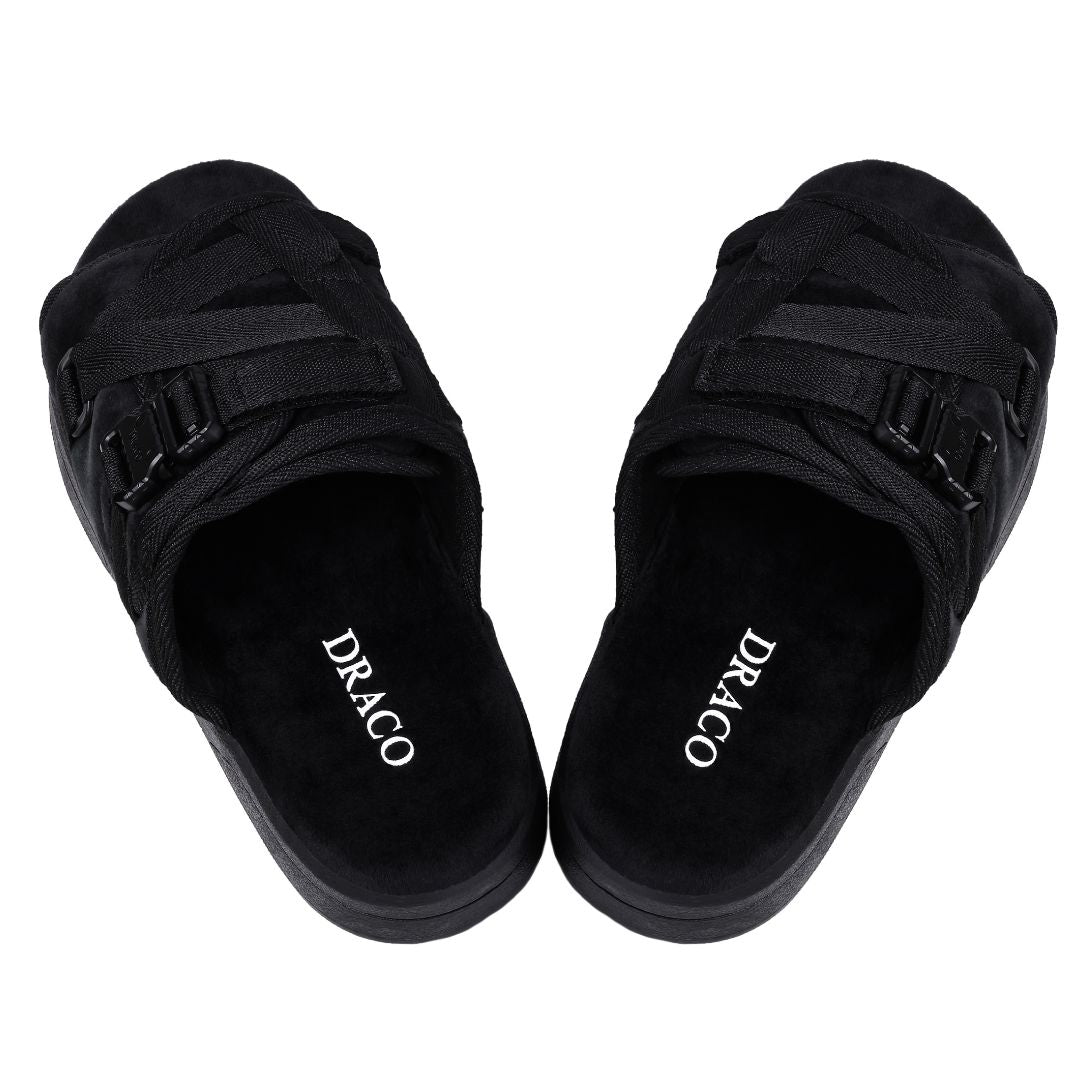 Remastered DracoSlides | Metal Buckle Suede Memory Foam Slides