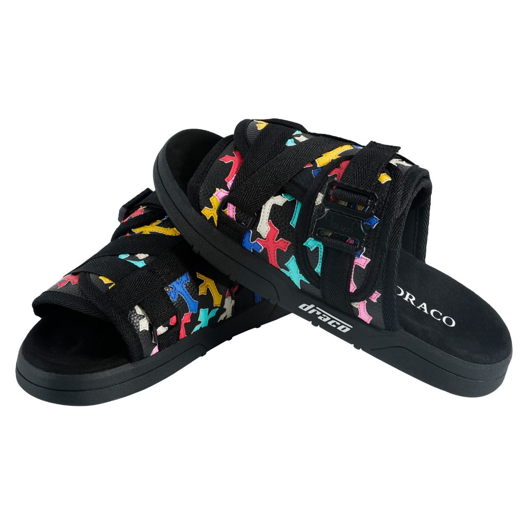 Cross Patch DracoSlides | Suede Memory Foam Slides – Dracoslides