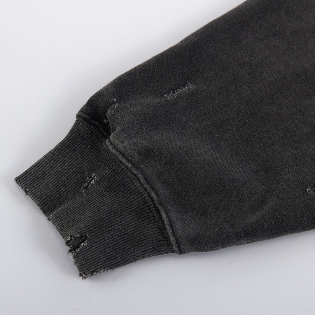Draco Black Distressed Zip Up
