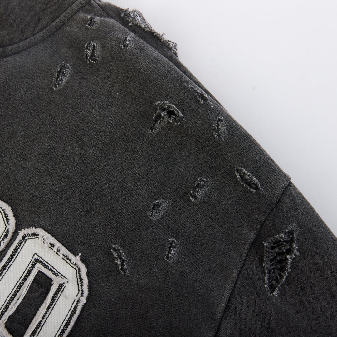 Draco Black Distressed Zip Up