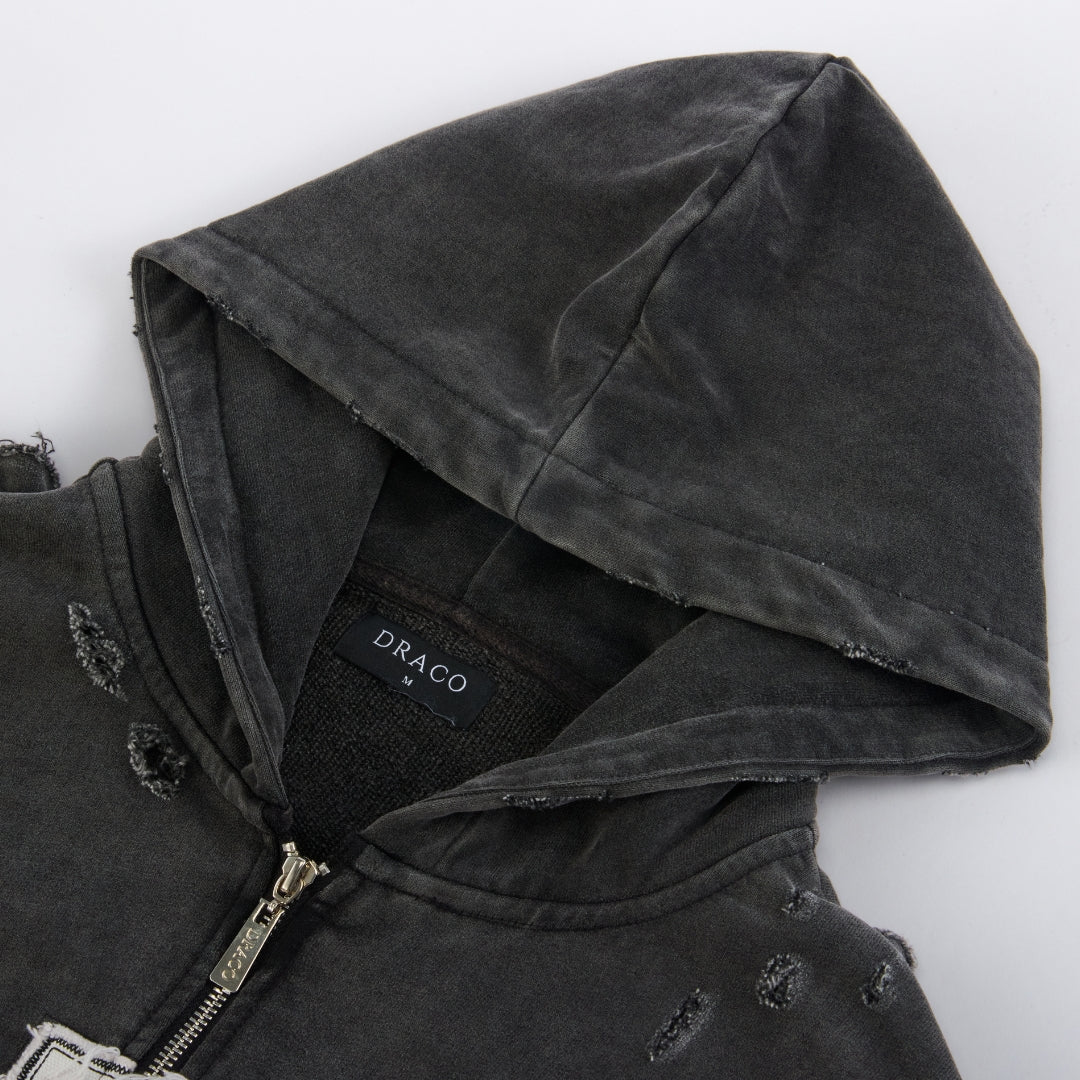 Draco Black Distressed Zip Up