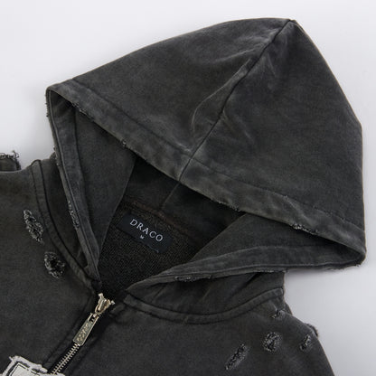 Draco Black Distressed Zip Up