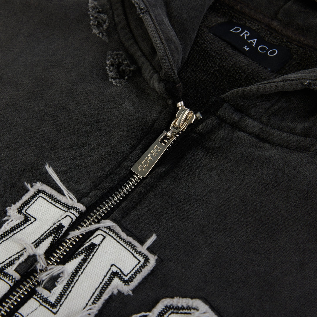 Draco Black Distressed Zip Up