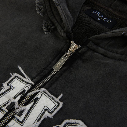 Draco Black Distressed Zip Up