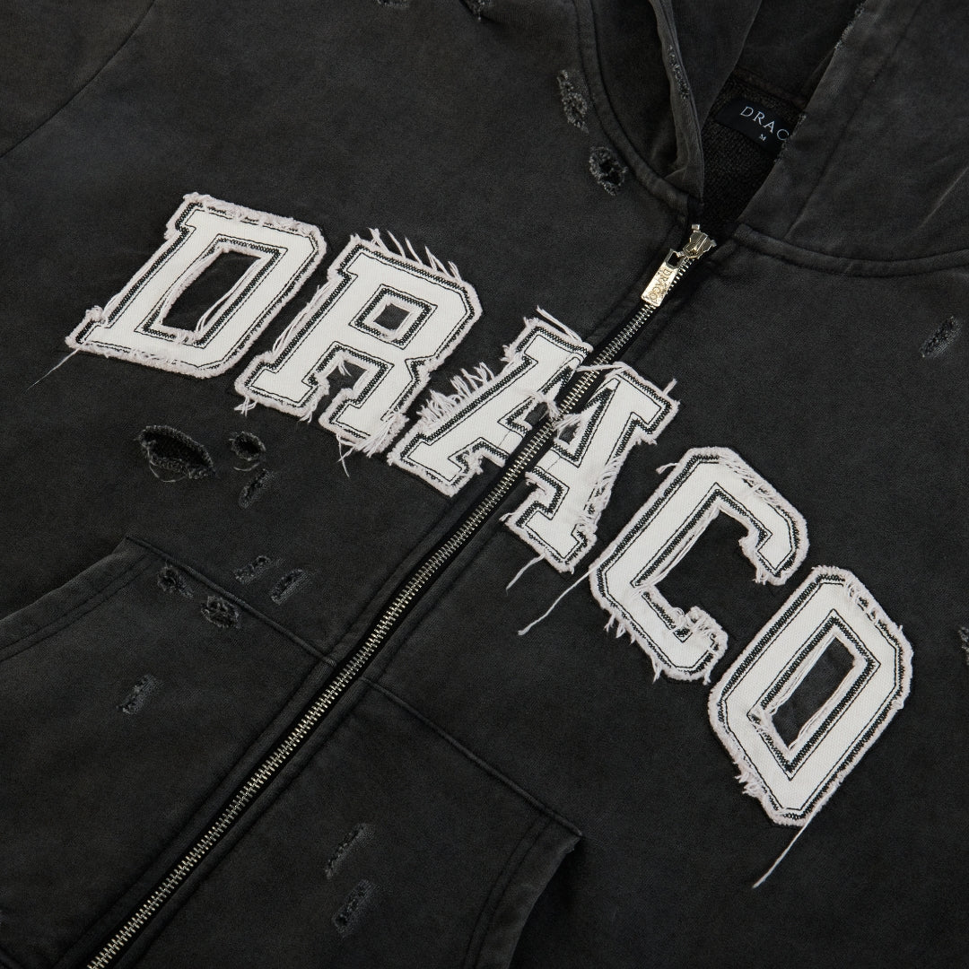 Draco Black Distressed Zip Up