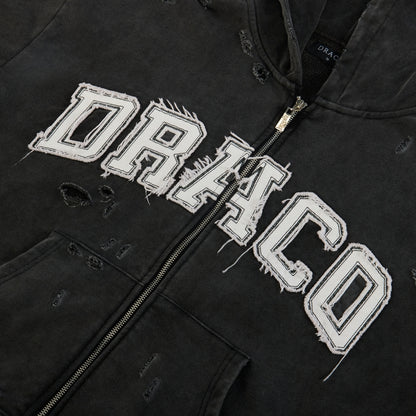 Draco Black Distressed Zip Up