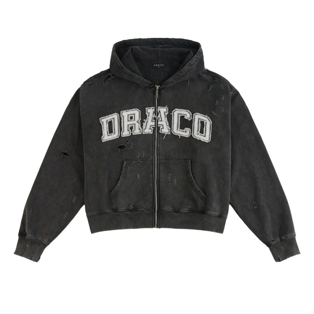 Draco Black Distressed Zip Up
