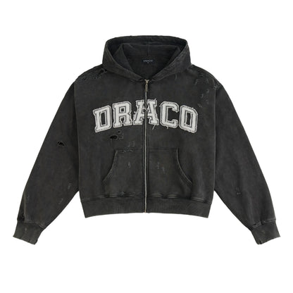 Draco Black Distressed Zip Up
