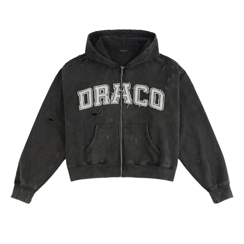 Draco Black Distressed Zip Up