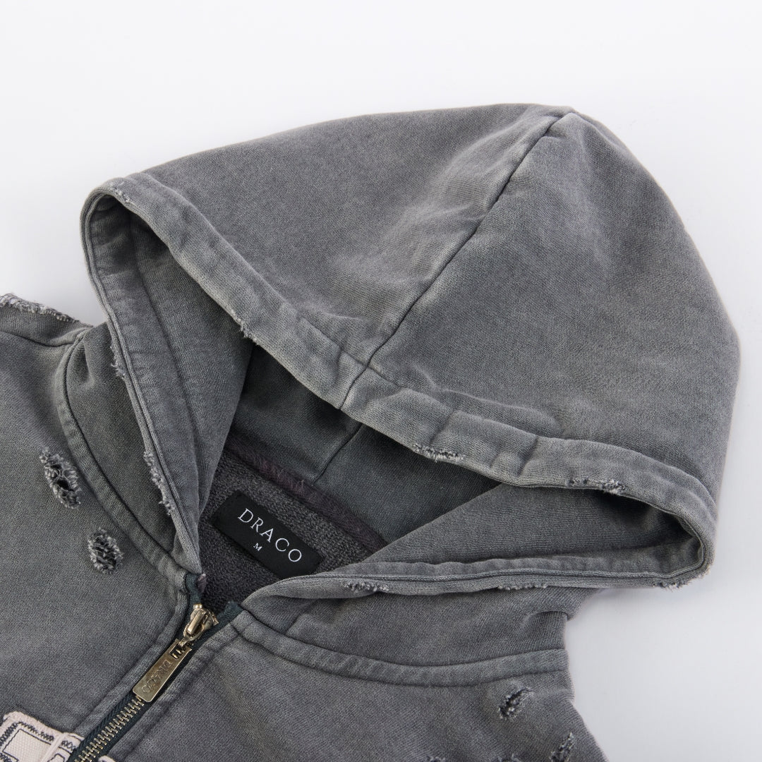 Draco Grey Distressed Zip Up