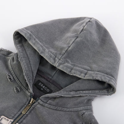 Draco Grey Distressed Zip Up