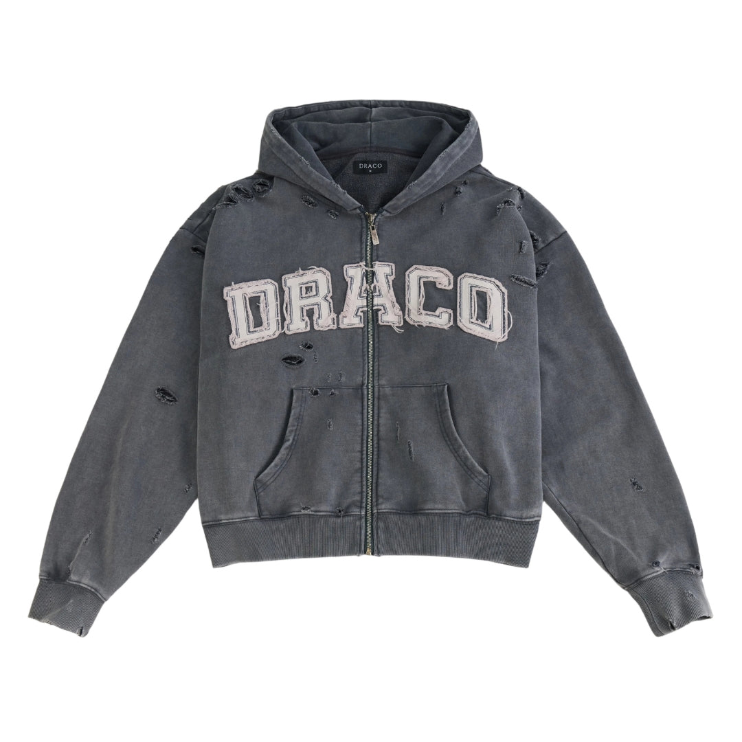 Draco Grey Distressed Zip Up