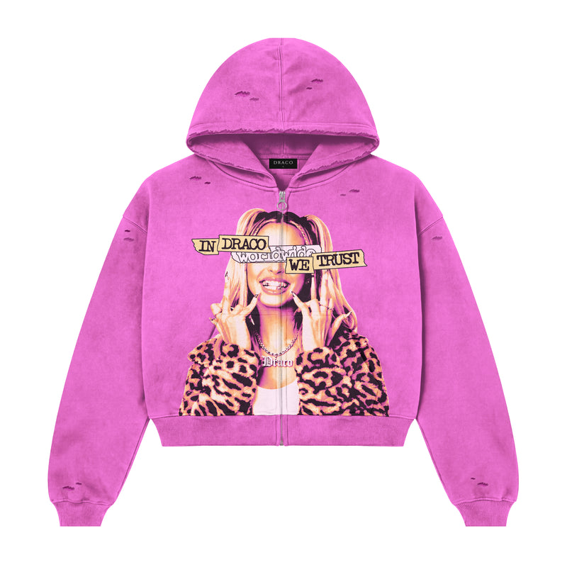 In Draco We Trust Zip-Up Hoodie - Pink