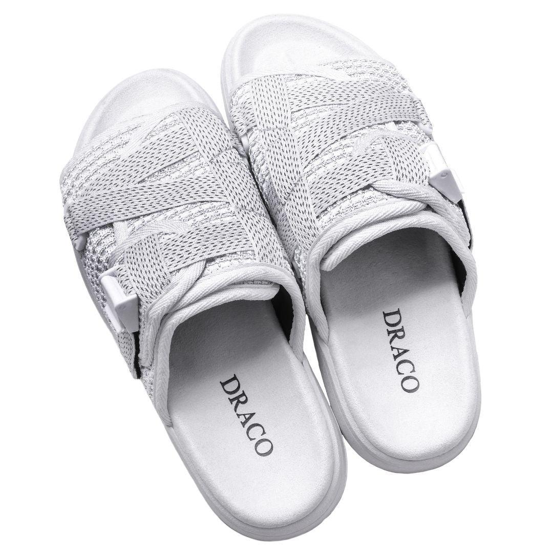 Reflective DracoSlides - Comfortable Luxurious Slides For Men & Women - White