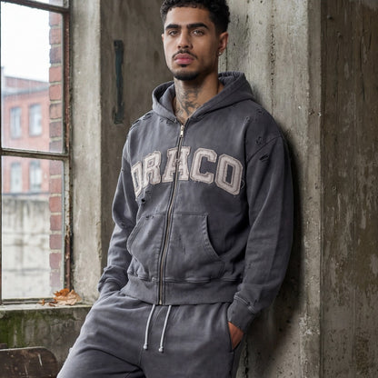 Draco Grey Distressed Zip Up