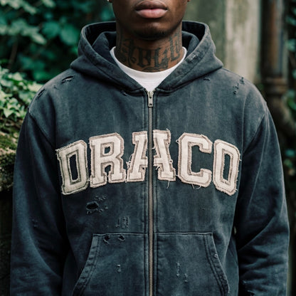 Draco Black Distressed Zip Up