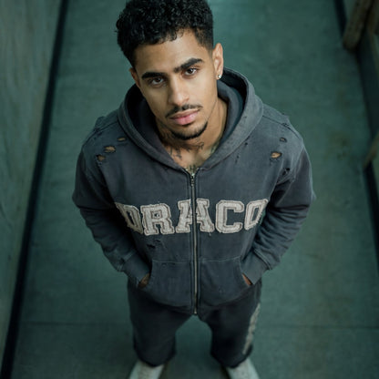 Draco Grey Distressed Zip Up